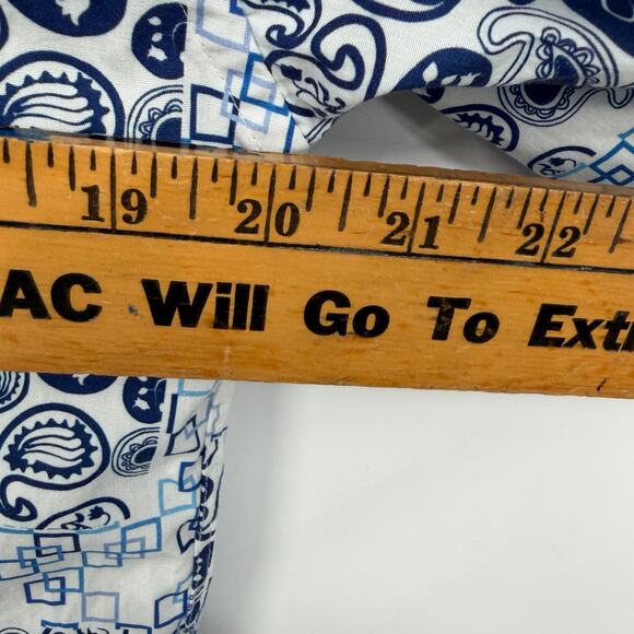 Luchiano Visconti Shirt Men's Medium Blue & White Paisley Geometric Print Luxury - Picture 10 of 11